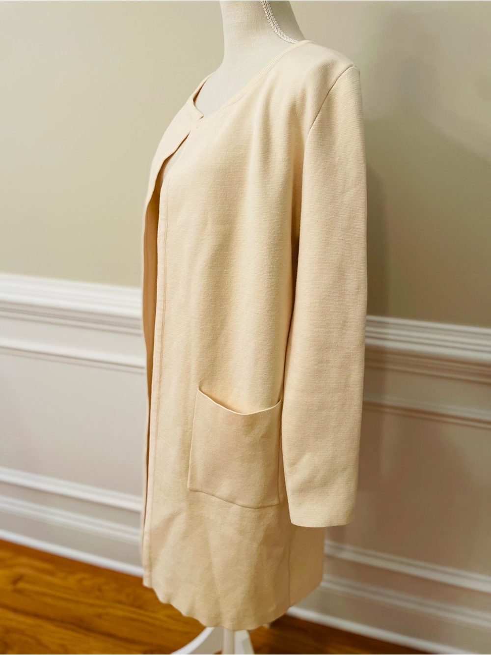 Anrabess Women’s Long Sleeve Knit Open Front Draped Cream Beige Cardigan Sz Med - Picture 6 of 9